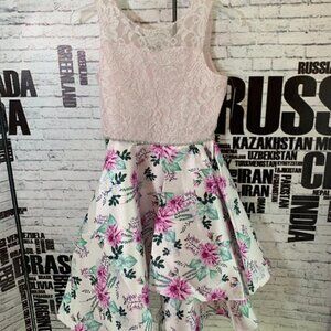 Emily Rose Pink Satin Floral Lace Sleeveless Dress